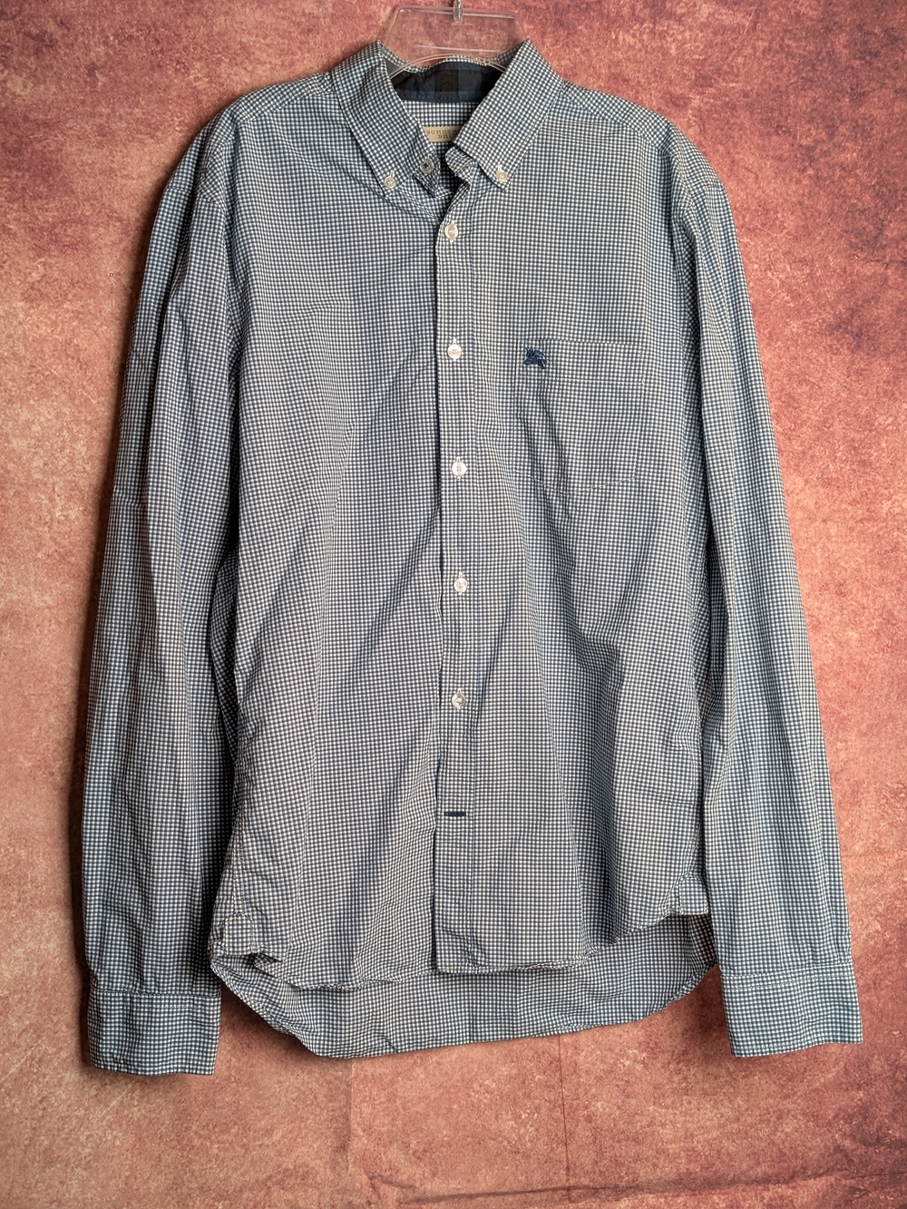 Burberry Brit Men's M Blue White Gingham Check Button Down Shirt 100% Cotton